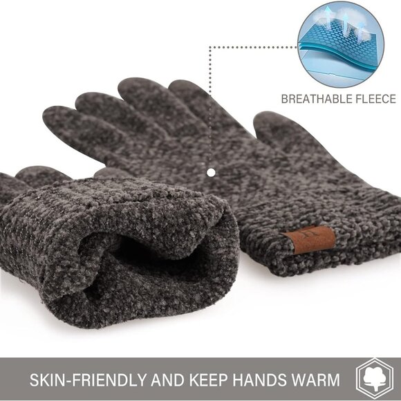 Women's Coffee Chenille Stretchy Elastic Cuff Knit Winter Cold Weather Gloves - Picture 4 of 6